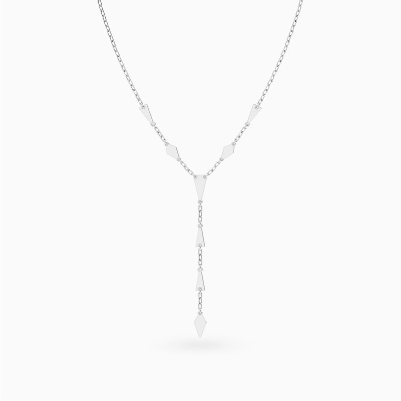 Waves by L'azurde Lozenge & Triangular Motifs Lariat Necklace in Silver - Image 3